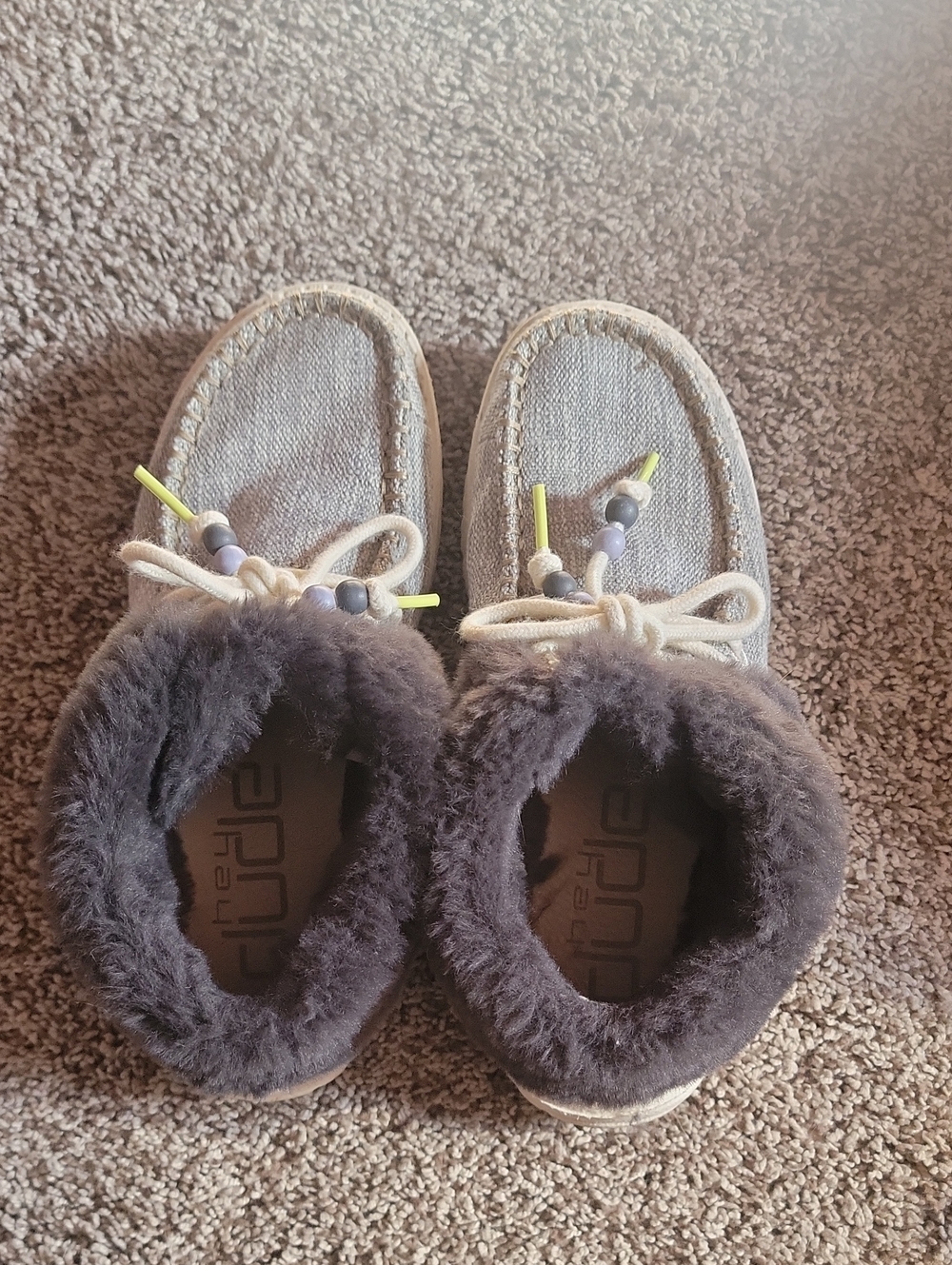 Hey Dude Grey Faux-Fur Lined Slipper Shoes